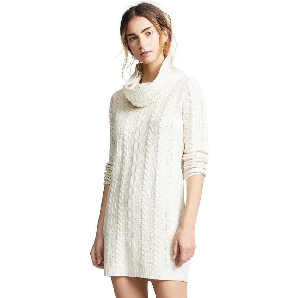 BB Dakota Alaska‎ Womens L Cable Knit Cowl Neck Sweater Dress Ivory Cream